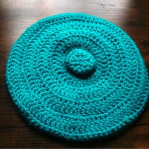 Handmade Teal Adult Knit Crochet Beret Hat